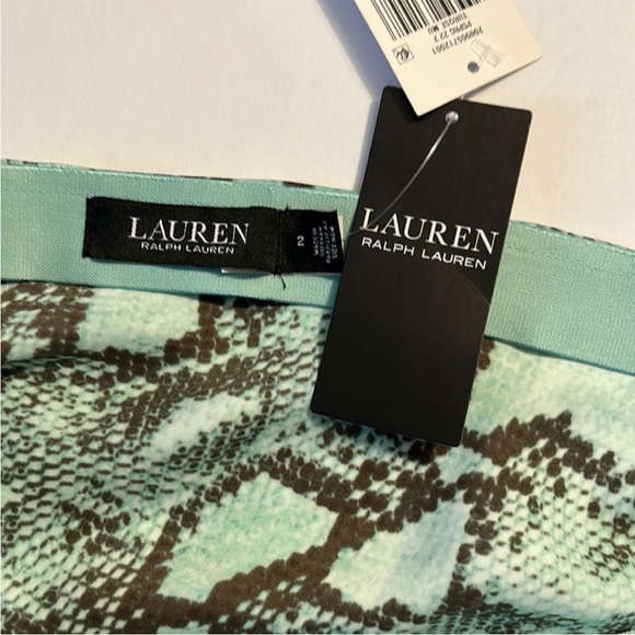 Lauren Ralph Lauren 2 Skirt Snakeskin Print Turquoise Multi Satin Charmeuse NWT - Picture 10 of 11
